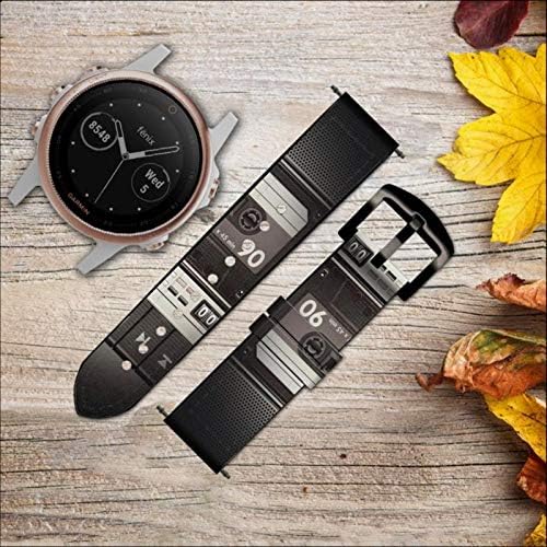CA0793 Cassete vintage Player Leather & Silicone Smart Watch Band Strap for Garmin Vivoactive 4 Tamanho