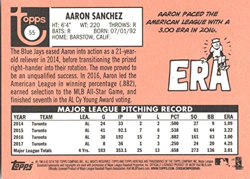 2018 Topps Heritage 55 Aaron Sanchez Blue Jays MLB Baseball Card NM-MT