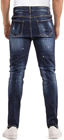 Calça de jeans fit slim de forma clássica para homens calças de jeans skinny flexíveis de jeans rasgado