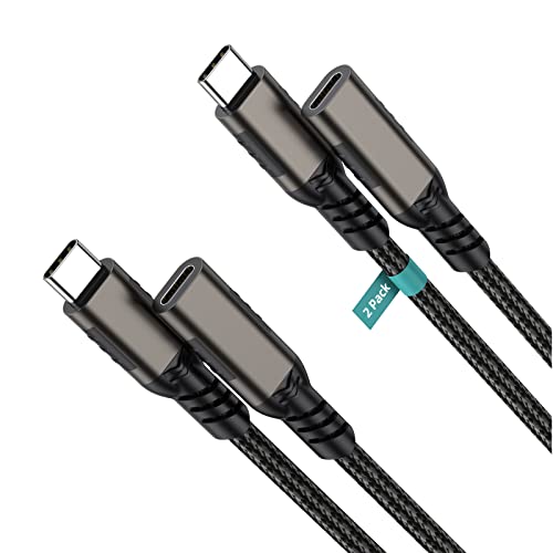 Cabo de extensão USB C 1,5ft 2-Pack, nylon trançado USB tipo C Explornder Cord Macho para fêmea, USB C 3.1 100W Carregamento rápido