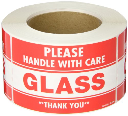 Aviditi Tape Logic 3 x 5, Glass, por favor, manuseie com cuidado Red/White Warning Stick, para envio, manuseio, embalagem e movimentação