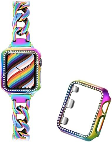 DiLando Slim Bling Metal Starlight Band compatível com Apple Watch 40mm e banda de corrente de arco -íris compatível com a banda Iwatch 40mm