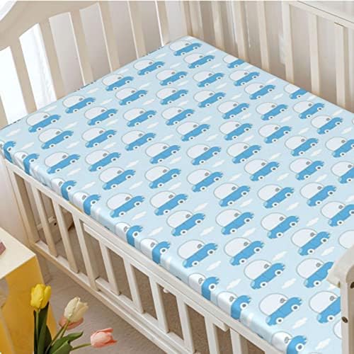 Folha de berço com tema de berçário, colchão de berço padrão folhas de berço Ultra Material Baby para meninas ou meninos, 28 x52, azul bebê