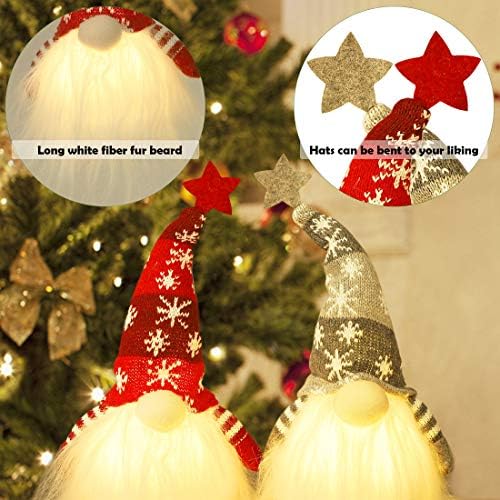 Juegoal 11 Gnome de Natal iluminado Papai Noel, Light Up Elf Holiday Presente, Decorações de Natal com quadra de inverno operadas por bateria, 2 set