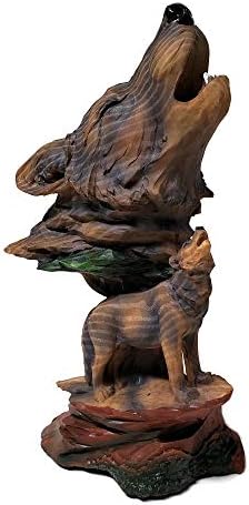 Decoração de lobo Busto estatueta de madeira esculpida, 9 polegadas