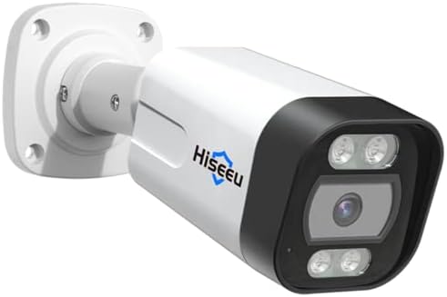 HisEeU [áudio de 2 vias] Câmera Poe de 5MP, IP67 Câmera de Segurança de Rede de Rede IP à prova d'água IP67 Com detecção de veículos humanos, holofote e alarme de som, visão noturna, controle de aplicativos Trabalho com NVR