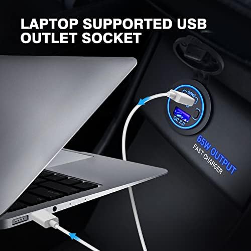 Kmoret 2 pacote 12V Carregador de laptop de saída USB 65W USB-C PD3.0 e 18W QC3.0 Porta USB de carro com interruptor