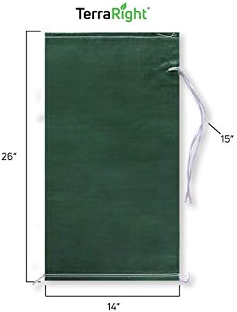 Terraright Sandbags - Sacos de areia de polipropileno verde de tecido verde mais durável extra, com laços, máx. Proteção