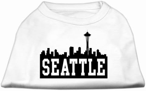 Seattle Skyline Scrprint Dog Shirt White LG