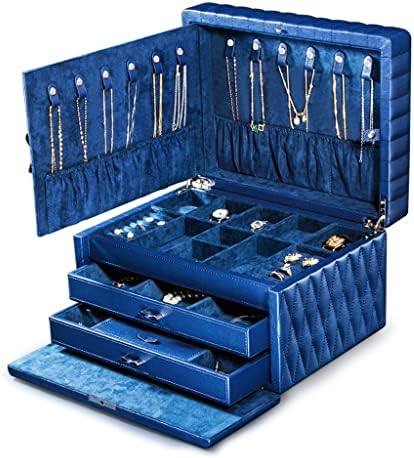 Caixa de jóias de jóias de couro Zsedp Caixa de armazenamento de jóias de jóias de gado de grande capacidade Idéias de presente de capacidade