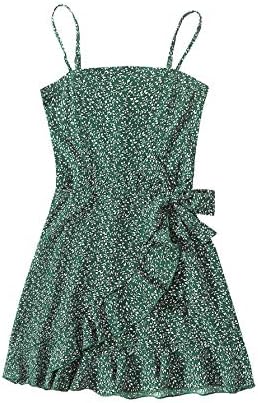 Milumia Girl's Ditsy Floral Cami Dress Spaghetti Strap Ruffle Trim Tie Side Mini Dress