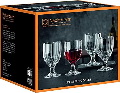Goblet Nachtmann Aspen Collection, conjunto de 4, feita de cristal, capacidade de 12 onças, lava-louças seguras, copos de vinho, taçes de cristal de capa, copos de bebida, design de relevo em relevo