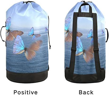 Caminhando Backpack Backpack Backpack Saco de lavanderia Sea Butterfly Beach Roupas de roupas para cesto para faculdade para faculdade, acampamento