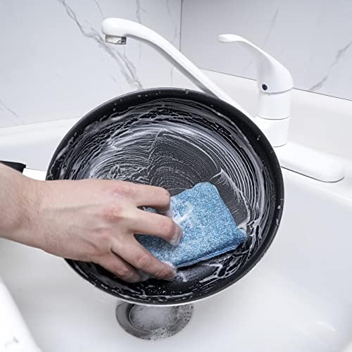 Esponja de lavagem de microfibra milagrosa, esponja de energia extra para esfregar azul para cozinha, pia, panela, panela e lavagem
