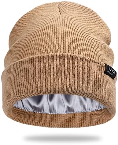 Chapéus de gorro de inverno forrado de cetim para mulheres unissex algodão malhado chapéu de malha com forro de seda