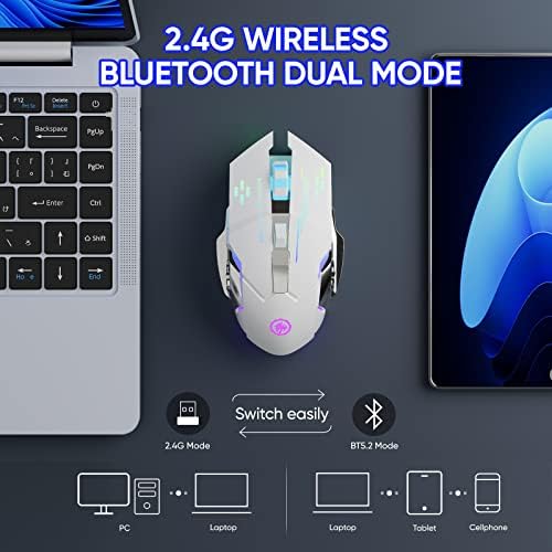 Mouse sem fio mouse mouse bluetooth rgb recarregável 2.4g ratos de computador sem fio USB com 7 backlit de cor, 6 botões e clique