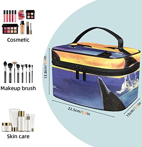 Bolsa de maquiagem Tfcocft, bolsa de higiene pessoal, sacos de cosméticos para mulheres, padrão marítimo de golfinho preto