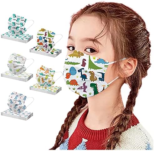 50pc Kids Face Mask descartável Proteção de 3 dobras com máscara respirável de tie tie de corante de design para meninos