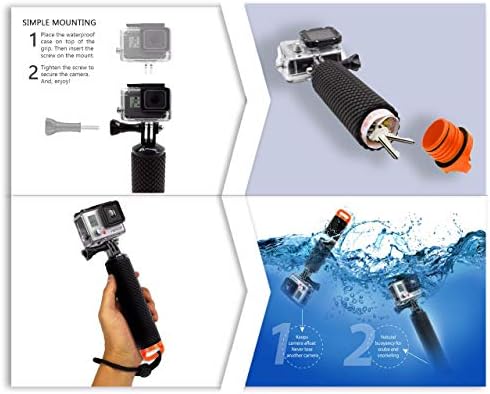 Grip de mão flutuante à prova d'água compatível com a GoPro Hero 11 10 9 8 7 6 5 4 3+ 2 1 Sessão Manipulador de prata preto Kit de acessórios para montagem para câmeras de esporte e ação aquático