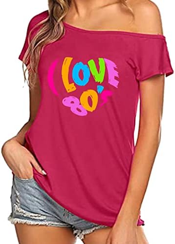 Camiseta feminina um ombro de manga curta 2023 impressão impressão de amor, camisa sexy top for fadies outono verão 5c 5c