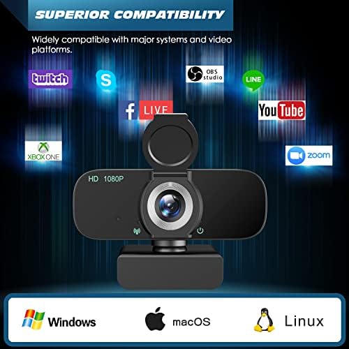 Annirose 1080p Webcam HD com microfone, web cam de computador USB PC com suporte de Triopod, webcam de vídeo em câmera Full