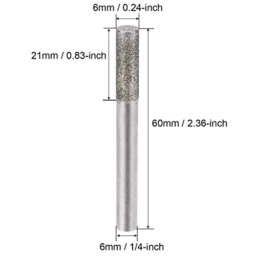Uxcell Diamond Burrs Retinging Drill Bits para esculpir Ferramenta rotativa de 1/4 de polegada Cilíndrica de 6 mm 120 GRIT 10 PCS