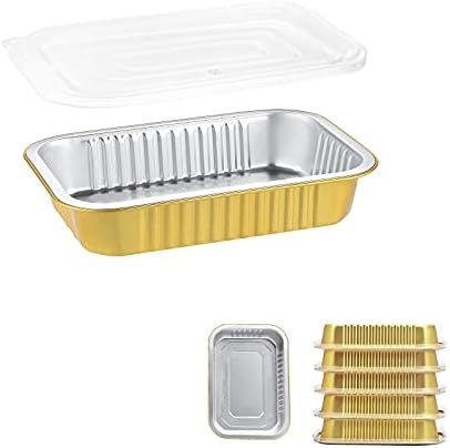 MESTAEK 7X5 PAN de folhas resistentes + tampas de encaixe | 2x latas de papel alumínio reutilizável de serviço pesado mais espesso 20oz | Grill forno Microwavable Pan, panela, maconha | Passas de alumínio descartáveis ​​para cozinhar