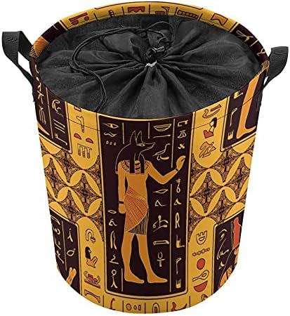 Hieróglifos egípcios antigos Sacos redondos de lavanderia cesta de armazenamento de cesto à prova d'água com alças e tampa de fechamento de cordas