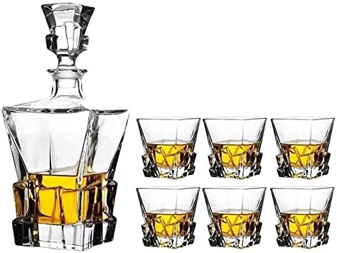 Decanter Conjunto de uísque Decanter decantador de vinhos Crystal Whisky Decanter 820ml e conjunto de 6 copos de 300 ml de cristal