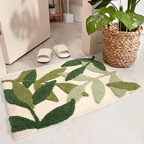 Tapetes de banheiro tapete de banho verde de folhas, não deslize tapetes de banheiro de microfibra sem deslizamentos de água absorvente