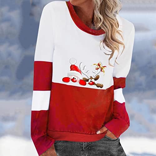 Sorto de Natal para mulheres soltas de manga comprida Sornizando camisetas de estampa de elks de palha de tripulante