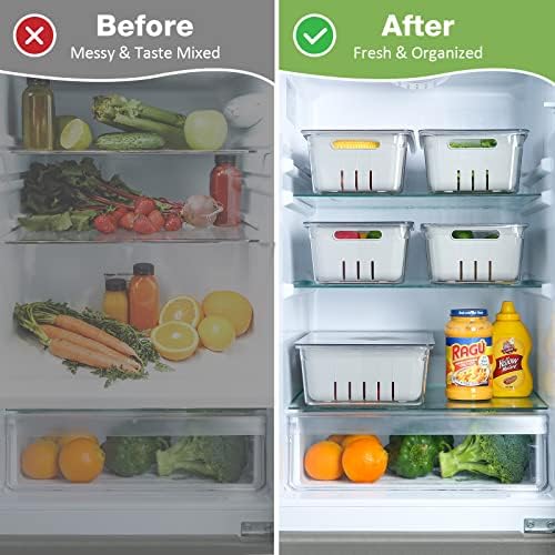Puricon Fresh Food Recipiais para geladeira, armazenamento de frutas guardião de vegetais produze economizador com crander