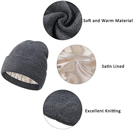 Durio cetim alinhado chapéus de inverno para mulheres chapéus de gorro desleixado para mulheres chapéus de inverno com algema