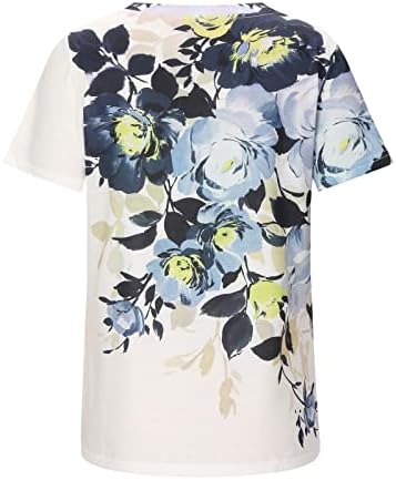 Blusa Mulheres de manga curta 2023 Crewneck Boat Pescoço Impressão gráfica de lounge floral Top camiseta para senhoras 8J