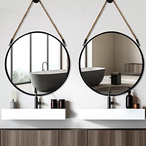 Espelho redondo de pozino, espelho de parede, espelho de círculo, espelho de corda, espelho redondo, espelho de fazenda,