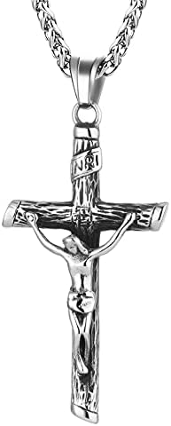 Diyalo Inri Crucifix Colar Pingente Crucifixo para Men Chain de aço inoxidável, 22 24 28 28 polegadas, cor de prata