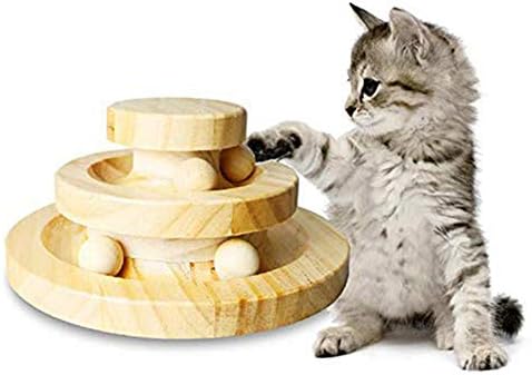 N / C Bola de brinquedo interativo, torre de gatos de três camadas e brinquedos de trackball, madeira, base de madeira maciça é firme e estável, não fácil de se deformar, fácil de limpar
