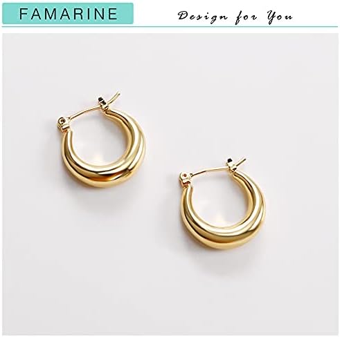 Brincos pequenos de argola de ouro de 14k FAMARINE 14K, brincos de aro aberto minimalista para brincos para mulheres presentes