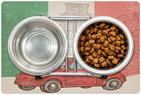 Lunarable Italian Flag Pet Tapete Para comida e água, local turístico Torre inclinado a cena europeia popular de Pisa com