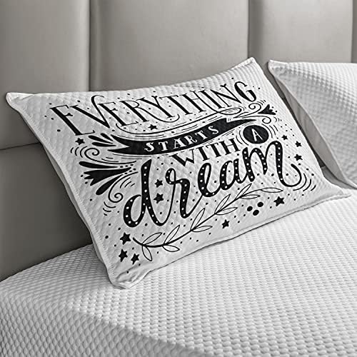 Ambesonne Black and White Colled Cobrowcover, tudo começa com as palavras dos sonhos folhas e cachos de estrelas monocromáticas, capa padrão de travesseiro de sotaque queen size para quarto, 30 x 20, preto e branco