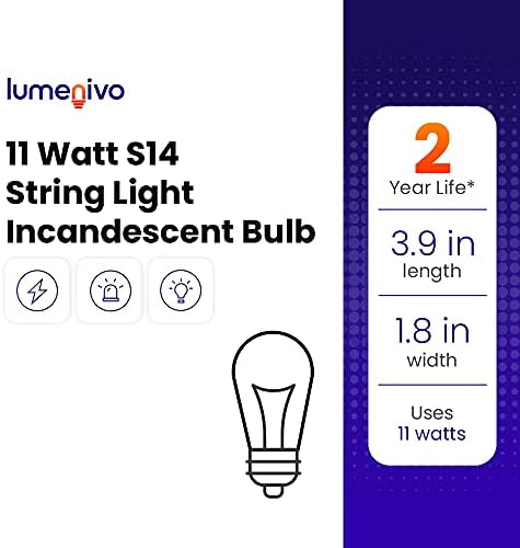 11W S14 Bulbos incandescentes por Lumenivo - Vintage, lâmpada de vidro transparente 120/130 V - E26 Base de parafuso médio - Base - lâmpadas de substituição da luz - Luz branca quente - 8 pacote