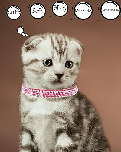 Petank Breakaway Gat Collars for Girl Cats, colar de gatinho bling com sino, colarinho de gato fofo com sinos, colarinho rosa, colar de gato de strass.