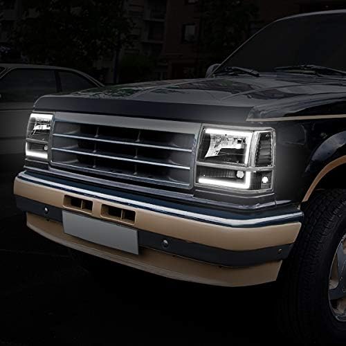 Emparelhar o farol de barra LED de LED de LED de LED preto de alojamento C de farol+sinal de giro+lâmpada de canto compatível com o Ford Explorer 91-94