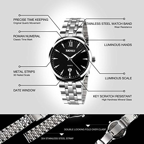 Relógio analógico de aço inoxidável masculino, vestido de luxo masculino Relógios à prova d'água, trabalho clássico de trabalho