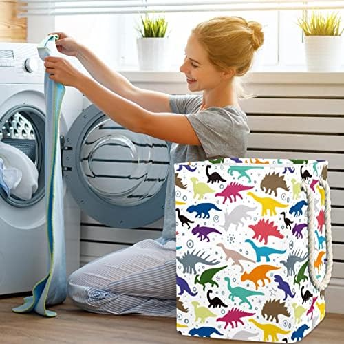 Dinossauros coloridos de incorreramento padrão de lavanderia grande cesto de roupa preenchida de roupas prejudiciais para roupas para o organizador de brinquedos de roupas, decoração de casa para banheiro do quarto