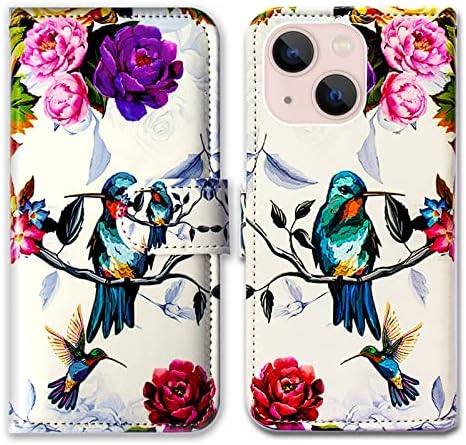 BCOV iPhone 14 Case, Hummingbird in Flowers Bird Leather Flip Phone Caixa Caixa de carteira com suporte de slot para o iPhone