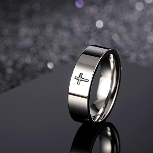 Colorido bling de 6 mm de 6 mm simples polido gravado anel cruzado anel empilhável aço inoxidável prata cristão anel