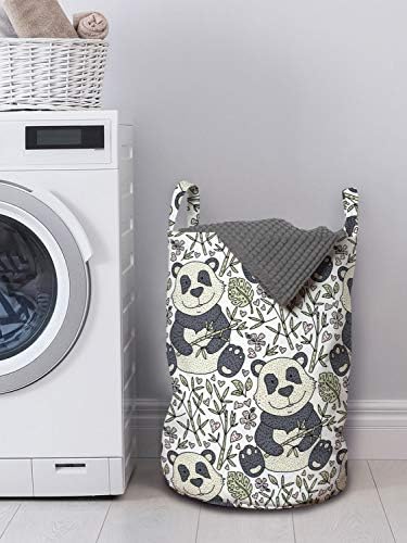 Bolsa de lavanderia de panda lunarável, animal de urso engraçado sentado entre folhagem da selva estampa de animais exóticos