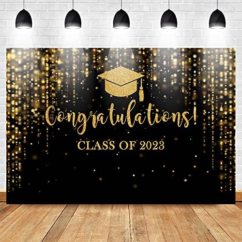 Mocsicka Classe de 2023 cenário Black Gold Glitter Bokeh Party Graduation Backbor