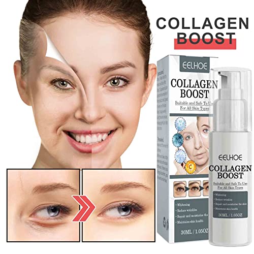 Eelhoe colágeno aumentou o soro antienvelhecimento, reforço de colágeno para rosto com ácido hialurônico, soro anti-rugas, corretor de pele de mancha corretor de sérico escuro corretor, creme antienvelhecimento de colágeno